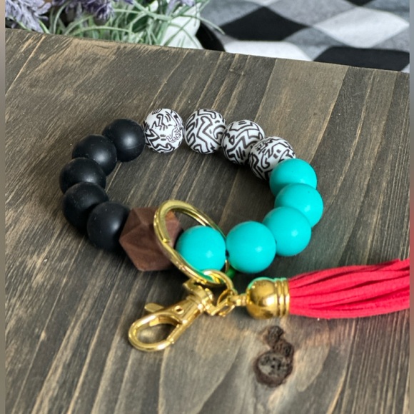 Western Silicone Wristlet Keychain with Red Tassel - Picture 4 of 4